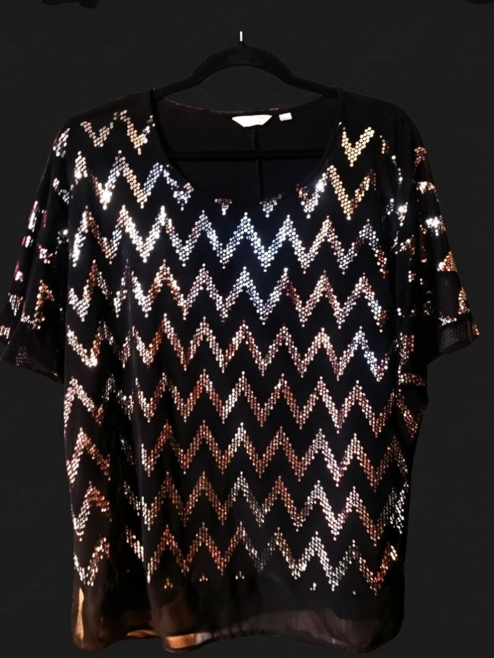 Coral Bay zig zag sequin shirt black and silver xl